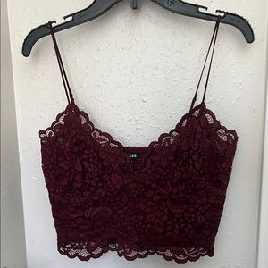 Express Burgundy Lace Crop Top